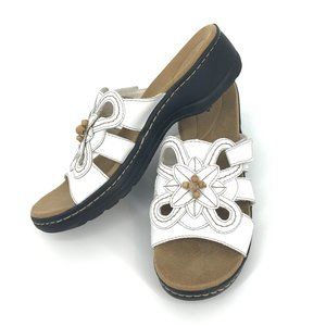 Clarks Leather Slide In Sandals White Sz 9